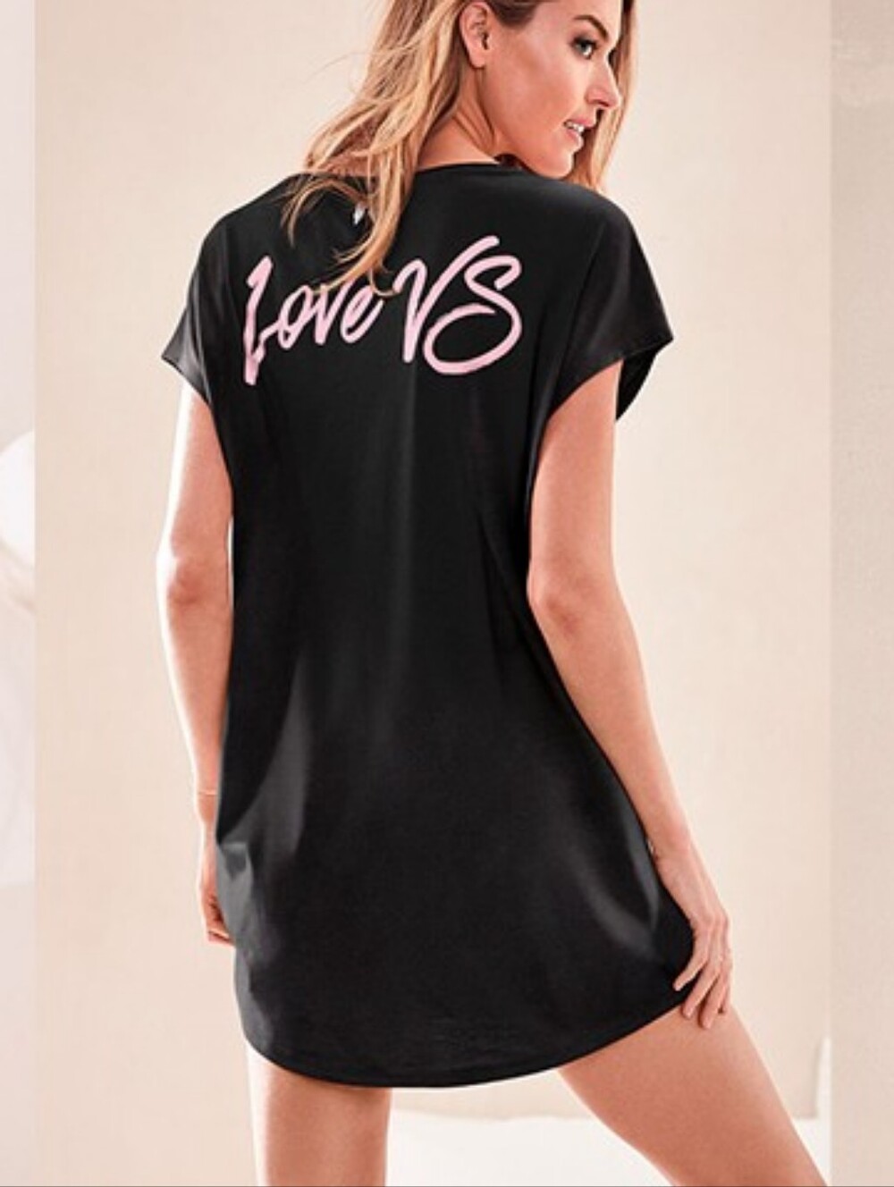 NEW Victoria's Secret Sleep Tee Black Pink Graphic Lounge Tshirt Medium NWT